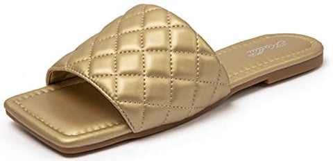 Women's Square Open Toe Flat Sandals Slip On Slide Sandals Woven Strap Flat Sandals