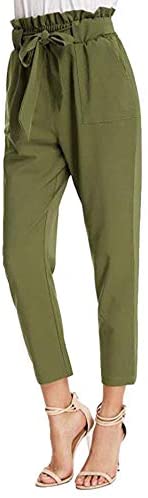 Women's Chic Elastic High Waisted Pull On Straight Leg Casual Ankle Work Pants
