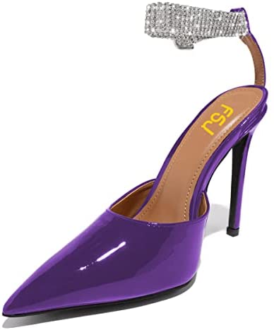 FSJ Women Sexy Pointed Toe D'Orsay Stiletto High Heel Pumps Sparkly Rhinestone Ankle Strap Buckled Sandals Prom Party Dress Shoes Size 4-15 US