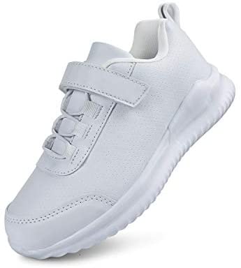 brooman Kids White School Sneakers Black Uniform Shoes
