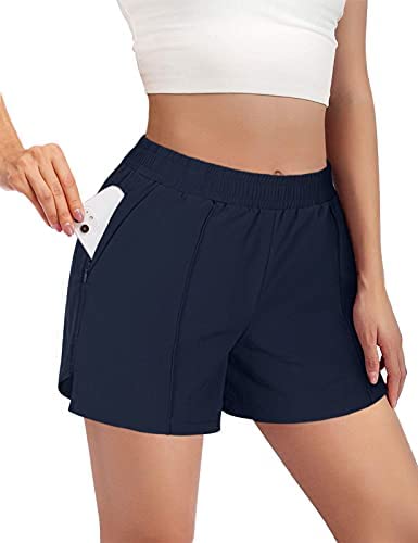 Womens Workout Shorts 3" Quick-Dry Running Shorts Elastic Waist Active Sports Gym Athletic Shorts with Pockets