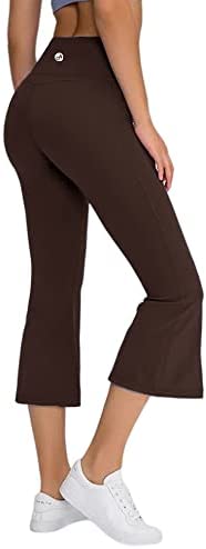 Women's High Waisted Capri Yoga Pants Workout Bootleg Tummy Control Split Hem Wide Leg Flare Crop Leggings