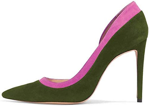 FSJ Women Elegent Pointed Toe Faux Suede Office Dorsay Pumps High Heels Slip on Dress Shoes Size 4-15 US