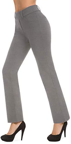 Women’s Bootcut Pull-On Dress Pants Office Business Casual Yoga Work Pants with Key Pocket Straight Leg