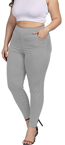Women Plus Size Skinny Pants Stretch Slim Fit Pull-on High Waist Pants with Pockets