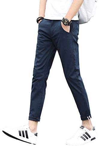 Men's Slim Fit Khaki Pants Stretch Cropped Chino Skinny Pants