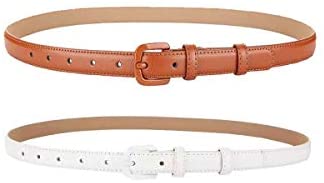 Womens Leather Belt Skinny Belts for Jeans Pants 2pcs pack