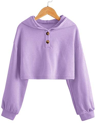GAMISOTE Kids Girls Crop Tops Hoodie Button Up Casual Loose Active Short Pullover Sweatshirt