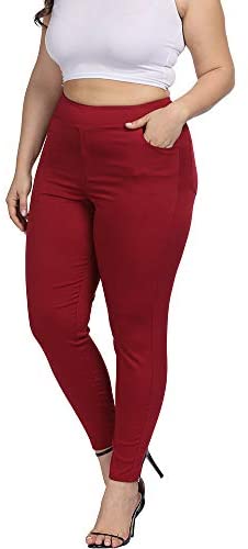 Women Plus Size Skinny Pants Stretch Slim Fit Pull-on High Waist Pants with Pockets