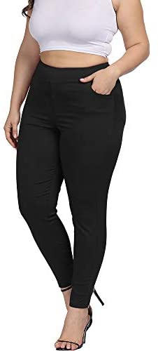 Women Plus Size Skinny Pants Stretch Slim Fit Pull-on High Waist Pants with Pockets