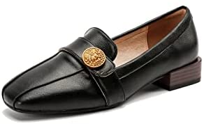 KANGFEINI Suitable for Casual Walking Women's Cute Medallion Square-Headed Shoes Le Fu Flat Bottom Comfortable Japanese Work Shoes