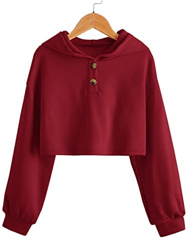 GAMISOTE Kids Girls Crop Tops Hoodie Button Up Casual Loose Active Short Pullover Sweatshirt