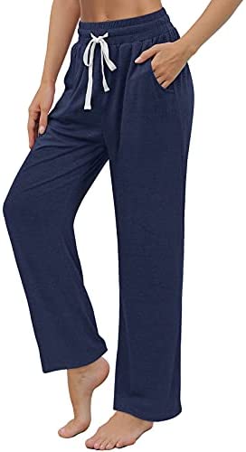 Womens Yoga Pants Comfy Wide Leg Drawstring Loose Straight Lounge Running Workout Pants with Pockets
