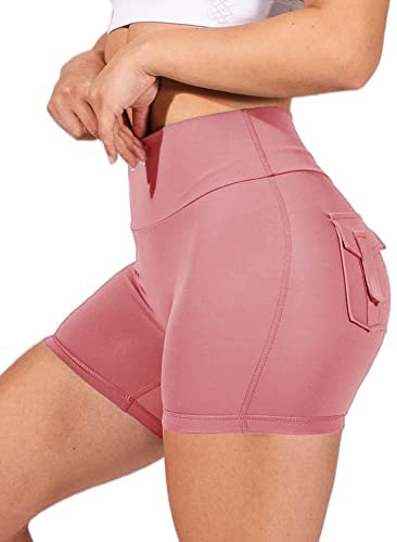 Womens High Waist Yoga Shorts Butt Lifting Breathable Workout Running Shorts with Pockets