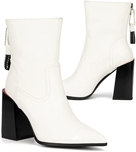 Torgeis Women’s Bella Fashion Supple faux leather,Zipper Ankle Boots, stacked heel pointed-Toe, Rubber Outsole