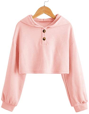 GAMISOTE Kids Girls Crop Tops Hoodie Button Up Casual Loose Active Short Pullover Sweatshirt