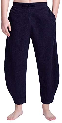 Men's Cotton Linen Elastic Waistband Baggy Pants