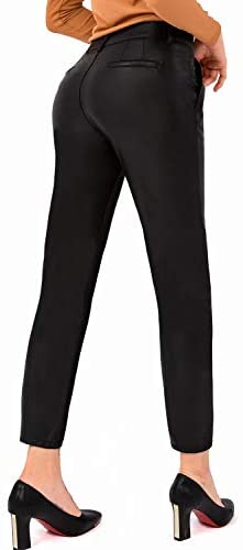 Leather Pants Women Faux Leggings Skinny Stretch Soft Pants with Pockets Work Casual Pants