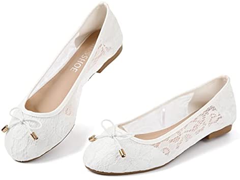 MUSSHOE Ballet Flats for Women Floral Breathable Crochet Lace Ballet Shoes Comfortable Slip On Women's Flats