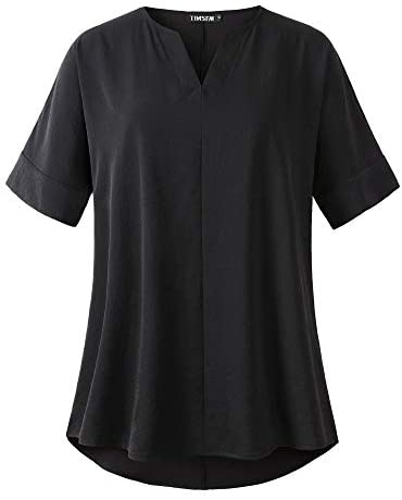 TIMSEM Womens Short Sleeve V Neck Curved Hem Chiffon Casual Blouse Shirts Tops