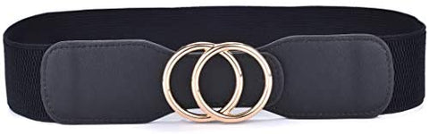 Beltox Women’s Elastic Stretch Wide Waist Belts w Double Rings Gold/Silver Buckle …