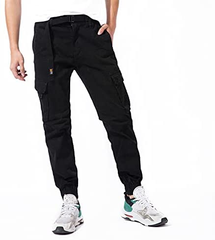 DGWZ Mens Elastic Waist Cargo Pants for Men Outdoor Hiking Relaxed Cotton Athletic Jogger Tapered Pants