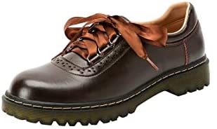 KANGFEINI Women's Classic Formal Lace-Up Dress Shoes Flat Retro Wingtip Oxford Shoes