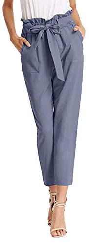 Women's Chic Elastic High Waisted Pull On Straight Leg Casual Ankle Work Pants