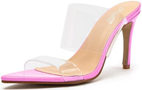 Katliu Women's Clear Pointed Toe Heels Sandals Transparent Strap Stiletto High Heels Slip on Mules Heeled Sandals