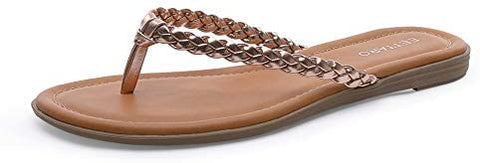 EETTARO Women's Braided Strappy Thong Flip Flops Slip-On Beach Sandals Casual Plaited Leather Slippers