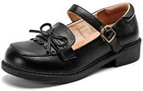 KANGFEINI Sweet Mary Jane Kawaii Bow Princess Shoes jk Round Head Low Heel Ankle Strap Role-Playing Shoes