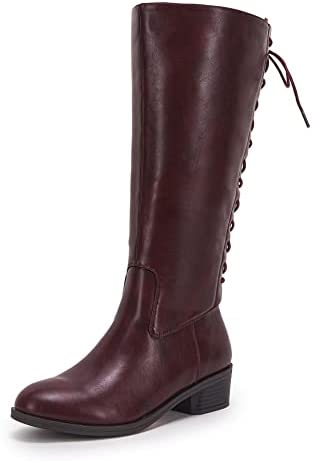 Womens Lace Up Knee High Boots Side Zipper Closed Pointed Boots Zippered Chunky Stacked Mid Heel Shoes