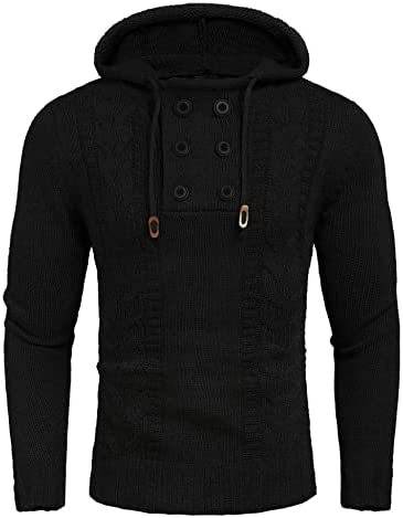 Men's Knitted Hoodies Pullover Casual Long Sleeve Turtleneck Sweaters