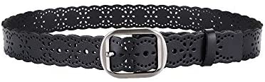 Womens Hollow Pattern Wide Leather Belt for Jeans Pants