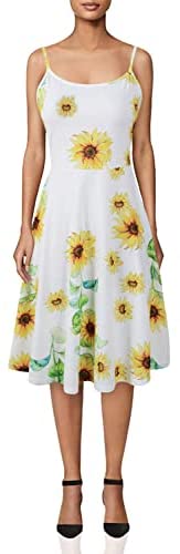TIMSEM Women's Sleeveless Adjustable Strappy Summer Floral Flared Swing Dress