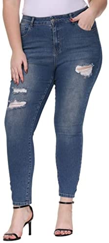 Plus Size Jeans Women Skinny High Waist Stretch Ripped Distressed Jeans Capris for Business Casual Work