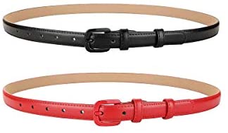 Womens Leather Belt Skinny Belts for Jeans Pants 2pcs pack