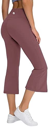 Women's High Waisted Capri Yoga Pants Workout Bootleg Tummy Control Split Hem Wide Leg Flare Crop Leggings