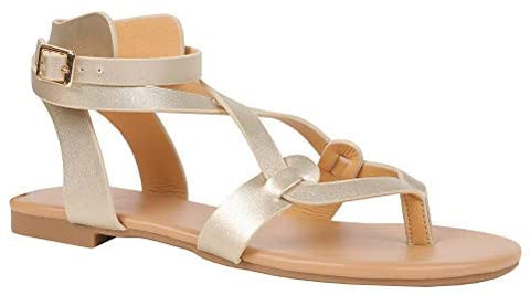 Womens Strappy Sandals Gladiator Thong Ankle Strap Summer Beach Flat Sandals