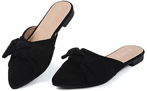 Samilor Mules for Women Flats Comfortable Slip On Pointed Toe Women's Flats Backless Loafers Casual Flat Shoes Women