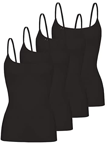 Women's 4-Pack Slim-Fit Camisoles Cotton Adjustable Spaghetti Strap Top Underwear