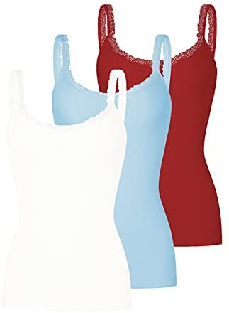 Women's 3-Pack Slim-Fit Lace Camisoles Stretchy Comfy Top Underwear