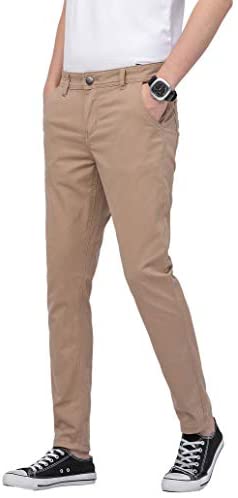 Plaid&Plain Men’s Skinny Khaki Pants Skinny Fit Chinos
