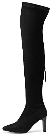 Tale Women's Covered Square Heel Pointed Toe Stretchy Suede Over The Knee Thigh High Heel Boots Fashion Autumn Winter Long Boots