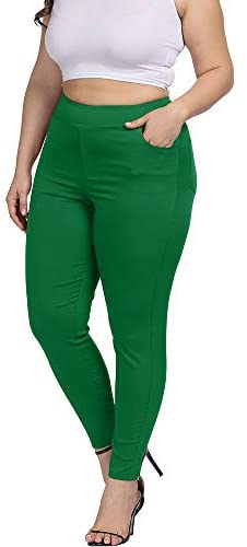 Women Plus Size Skinny Pants Stretch Slim Fit Pull-on High Waist Pants with Pockets