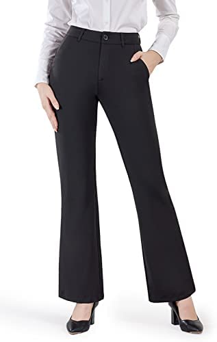 Dress Pants for Women Bootcut Stretch Work Pants Belt-Loop Bootleg Yoga Pants with Pockets