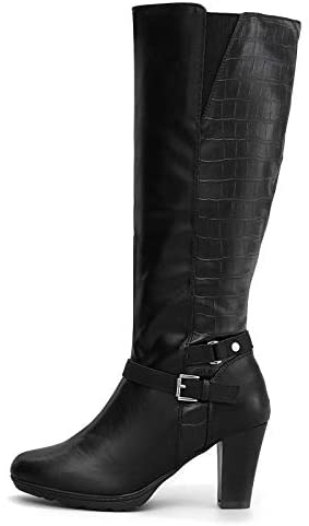 mysoft Womens Knee High Boots Wide Calf Chunky Heel Boots with Zipper