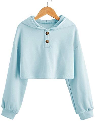 GAMISOTE Kids Girls Crop Tops Hoodie Button Up Casual Loose Active Short Pullover Sweatshirt