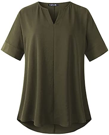 TIMSEM Womens Short Sleeve V Neck Curved Hem Chiffon Casual Blouse Shirts Tops