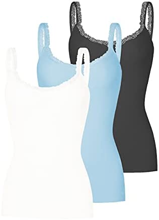 Women's 3-Pack Slim-Fit Lace Camisoles Stretchy Comfy Top Underwear